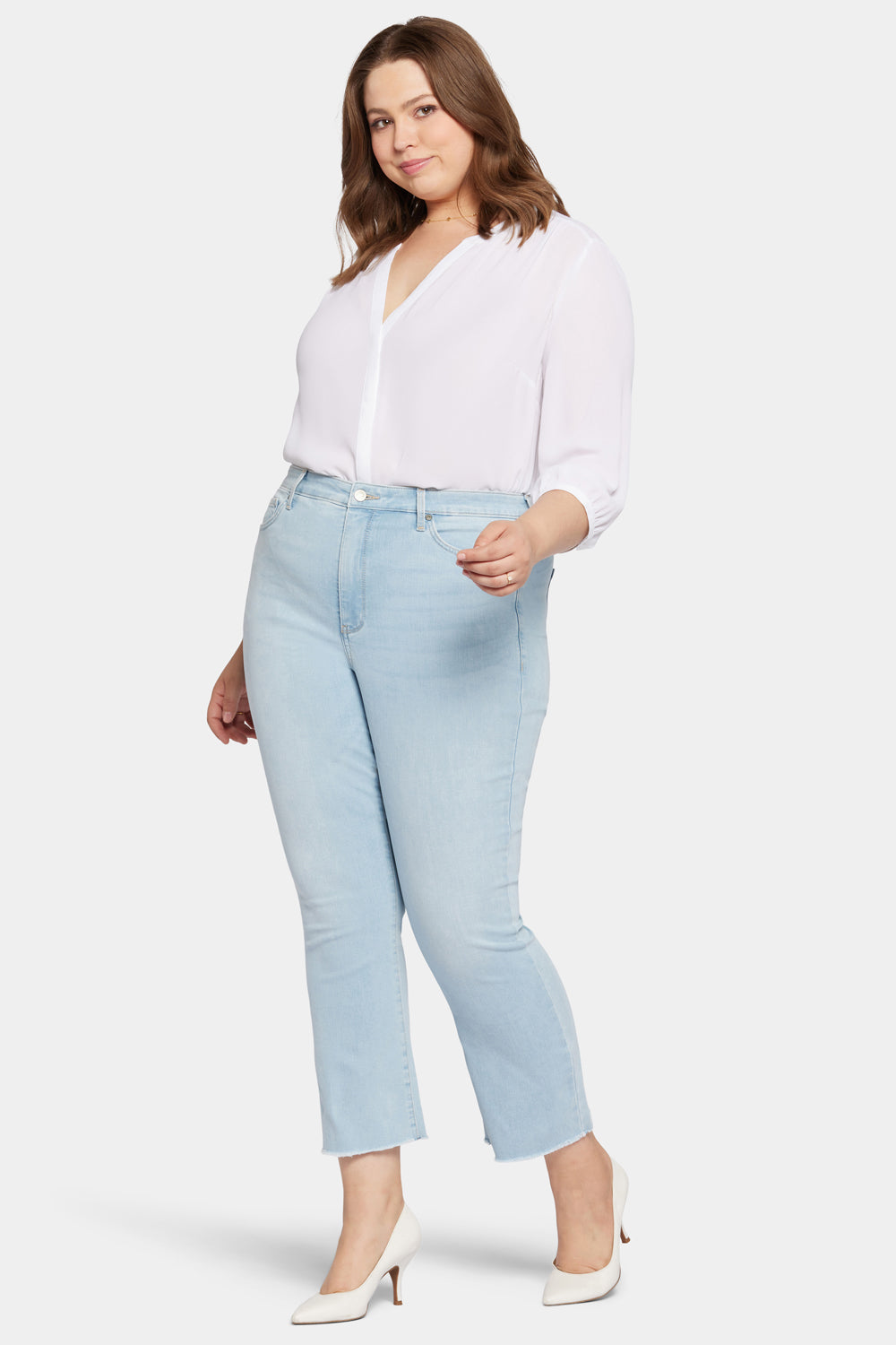 NYDJ Slim Bootcut Ankle Jeans In Plus Size In Cool Embrace® Denim With Frayed Hems - Brightside