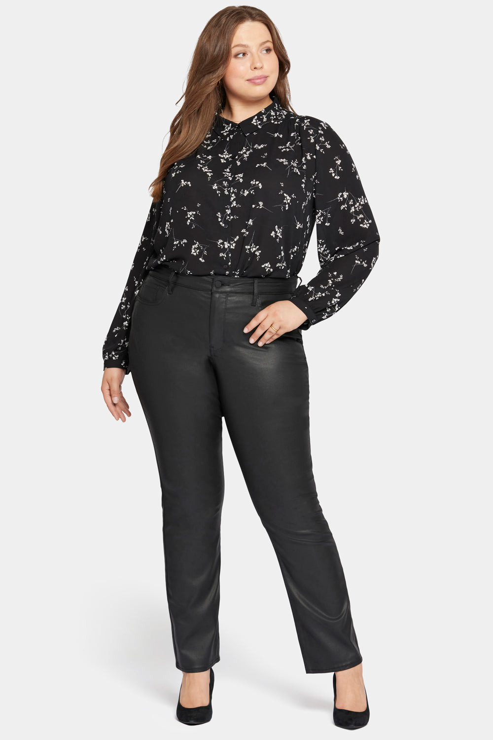 NYDJ Coated Marilyn Straight Jeans In Plus Size  - Black Coated