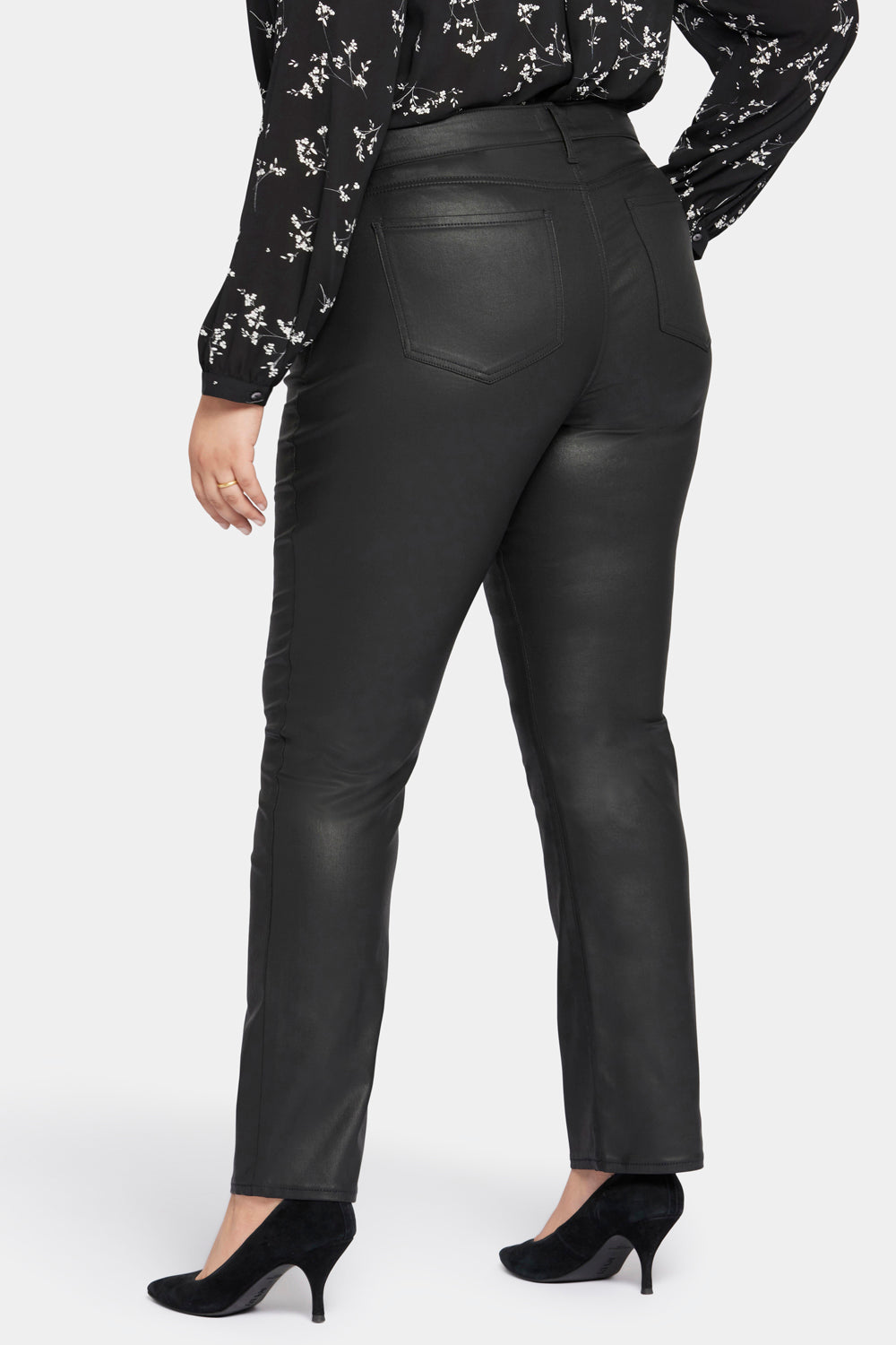NYDJ Coated Marilyn Straight Jeans In Plus Size  - Black Coated