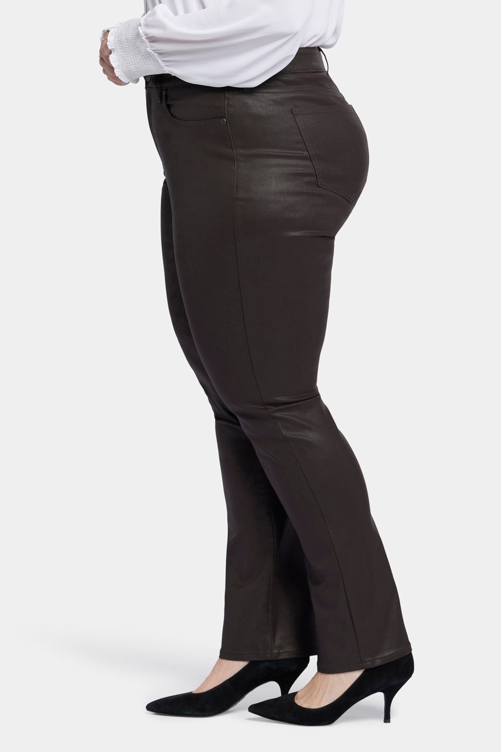 NYDJ Coated Marilyn Straight Jeans In Plus Size  - Cordovan Coated