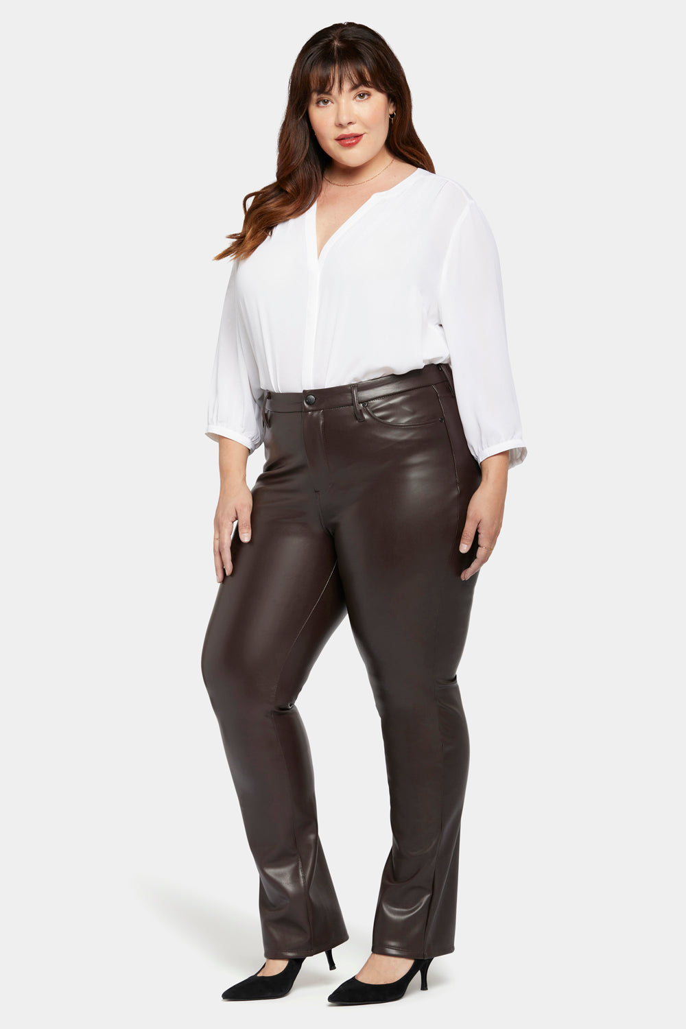 Faux Leather Marilyn Straight Pants In Plus Size Sculpt-Her