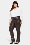 NYDJ Faux Leather Marilyn Straight Pants In Plus Size Sculpt-Her™ Collection - Cordovan