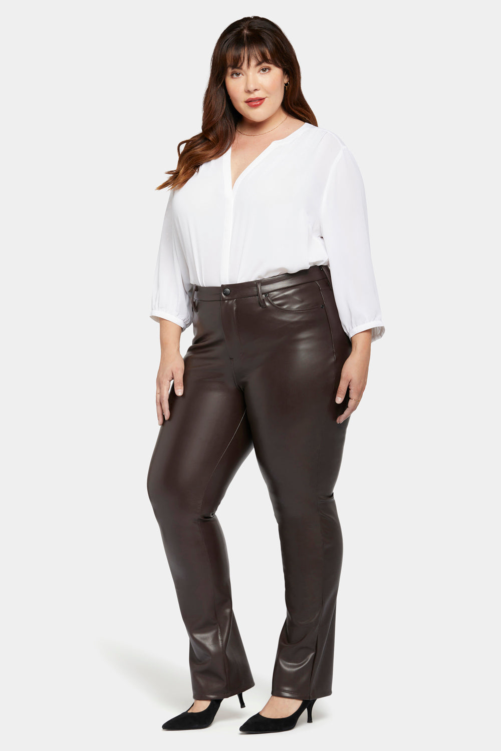 Faux Leather Marilyn Straight Pants In Plus Size Sculpt-Her 