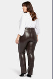 NYDJ Faux Leather Marilyn Straight Pants In Plus Size Sculpt-Her™ Collection - Cordovan