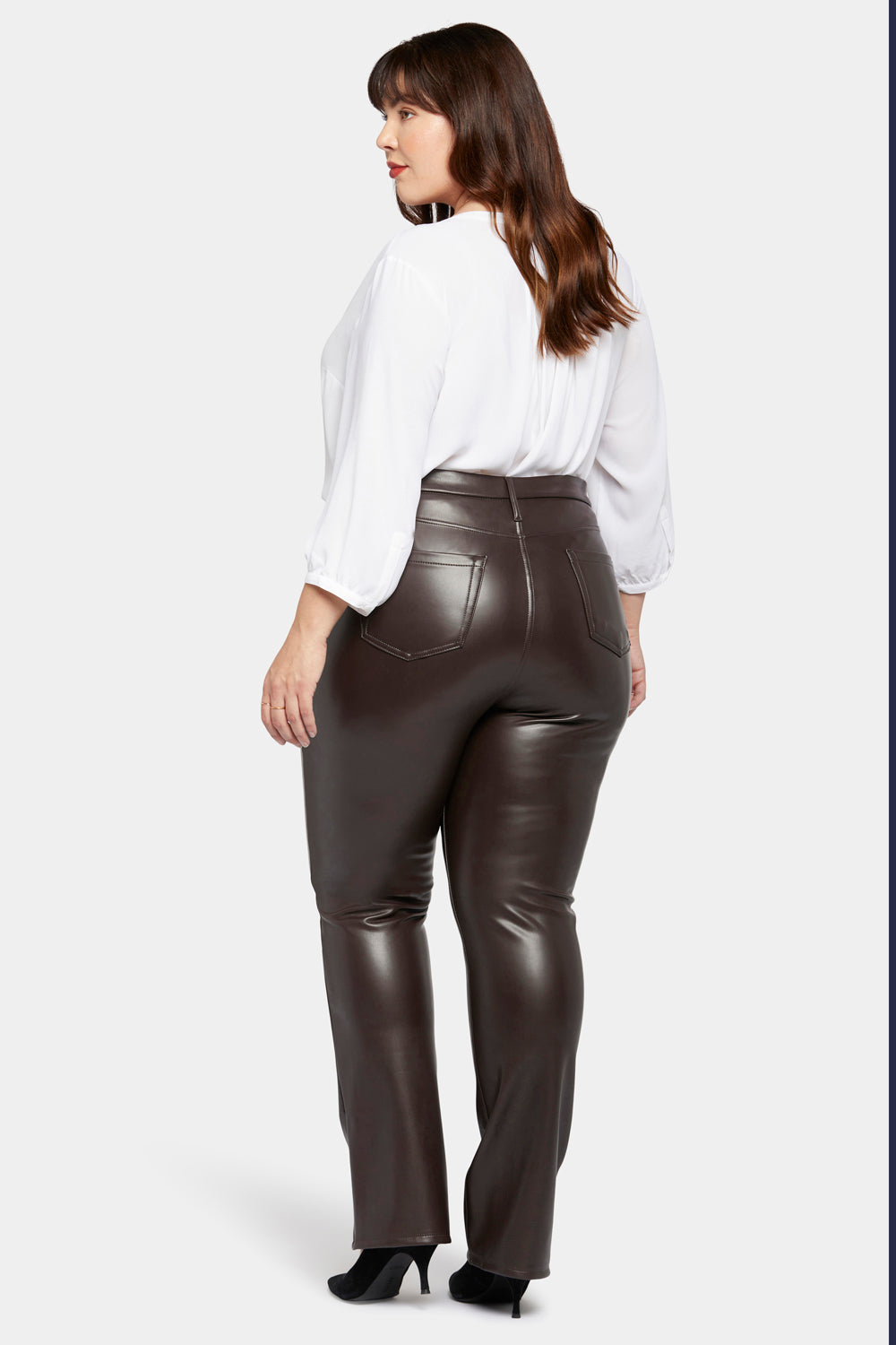 Leather Marilyn Straight Pants In Plus Size Collection - Brown |