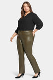 NYDJ Faux Leather Marilyn Straight Pants In Plus Size Sculpt-Her™ Collection - Ripe Olive