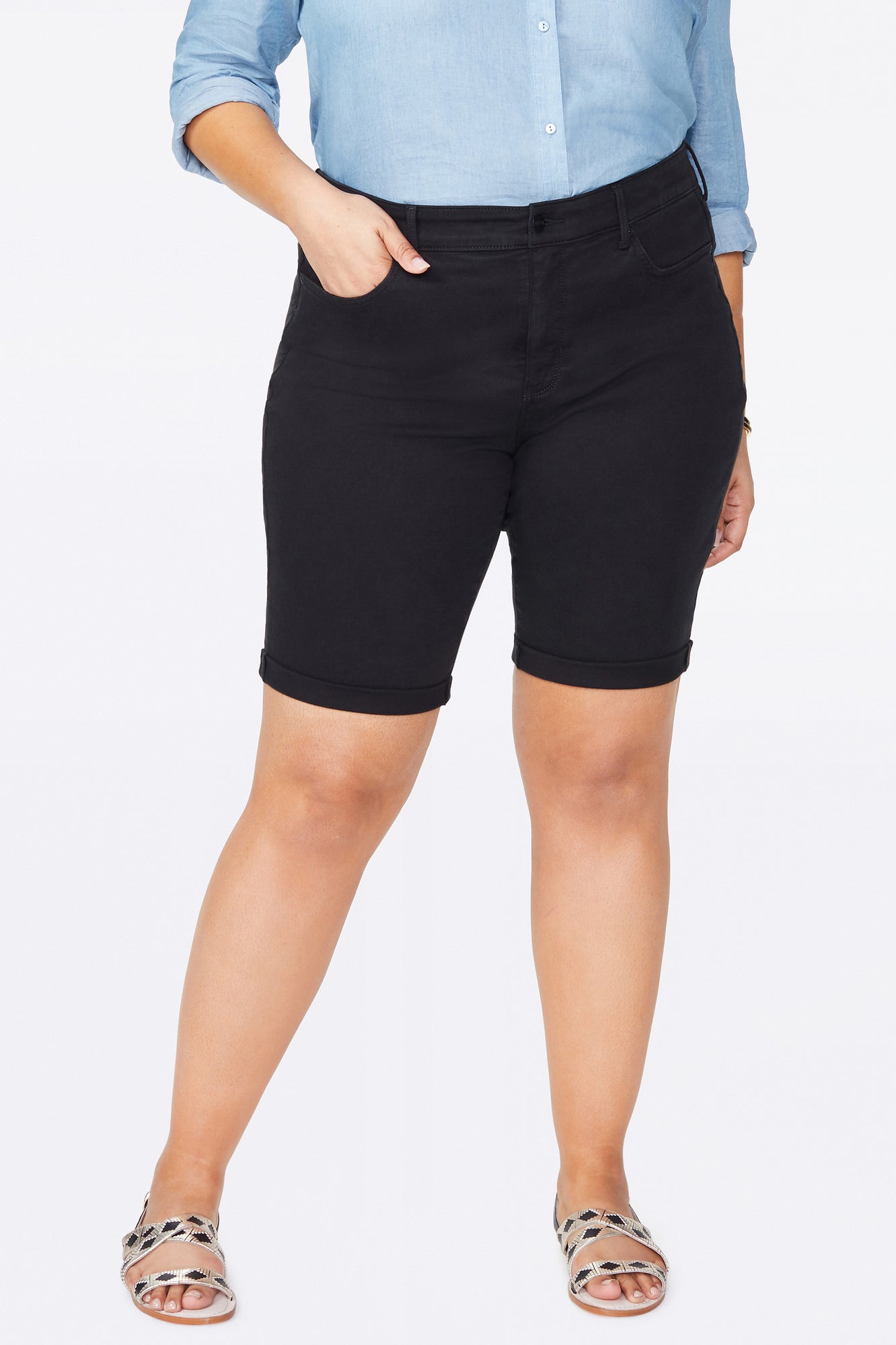 NYDJ Briella 11 Inch Denim Shorts In Plus Size With Roll Cuffs - Black
