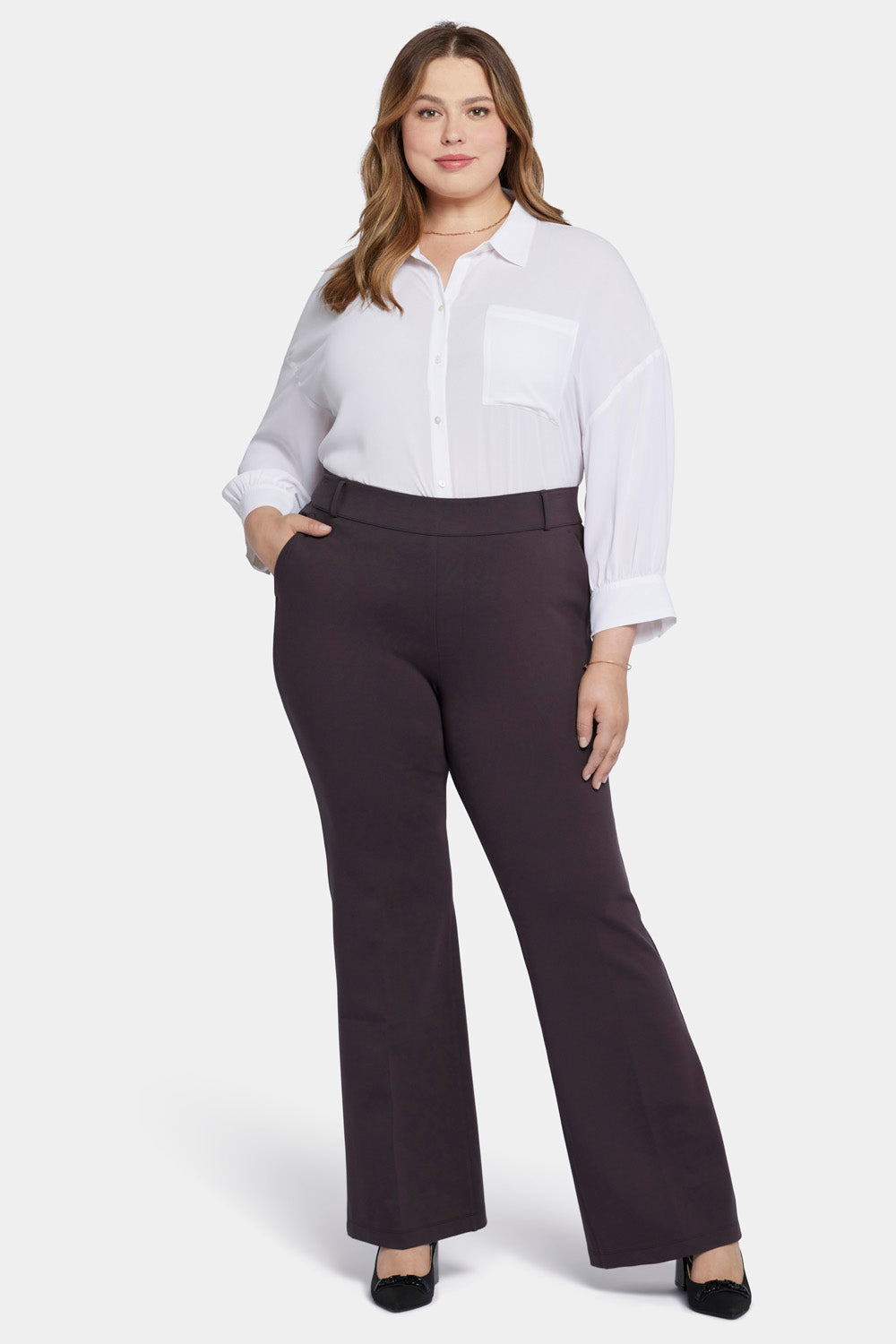 NYDJ Pull-On Flared Trouser Pants In Plus Size Sculpt-Her™ Collection - Cordovan