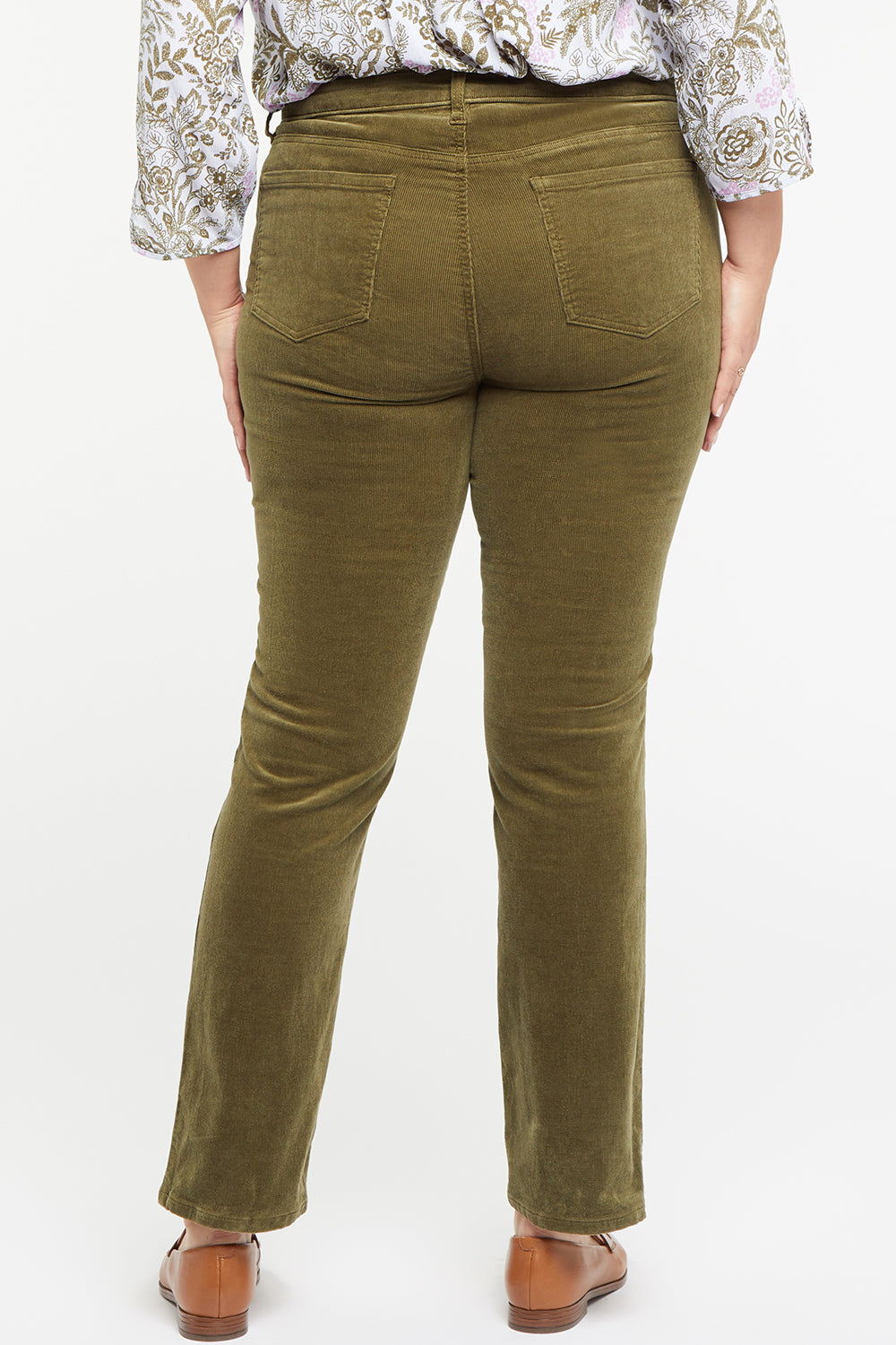 NYDJ Sheri Slim Pants In Plus Size In Corduroy - Moss