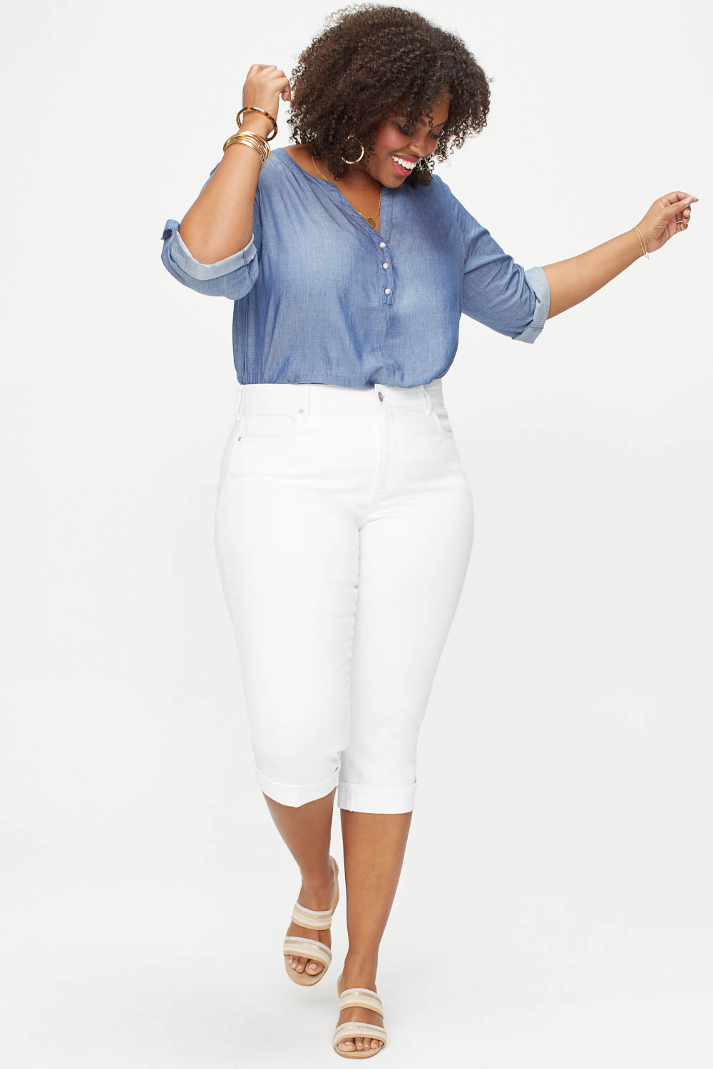 NYDJ Marilyn Straight Crop Jeans In Plus Size In Cool Embrace® Denim With Cuffs - Optic White