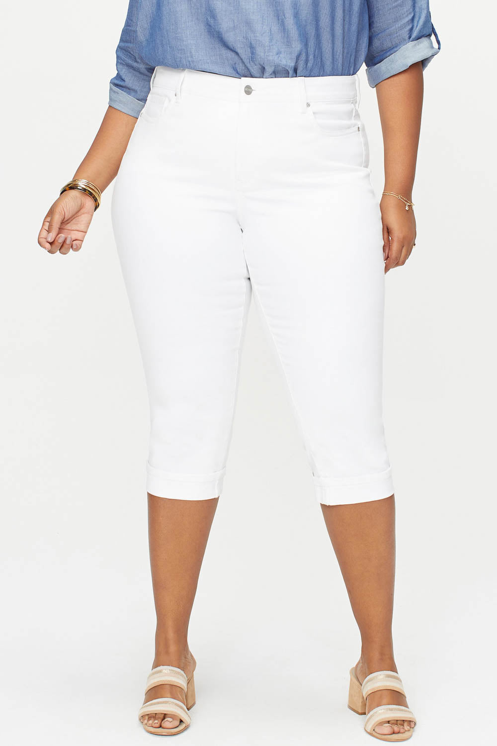 NYDJ Marilyn Straight Crop Jeans In Plus Size In Cool Embrace® Denim With Cuffs - Optic White
