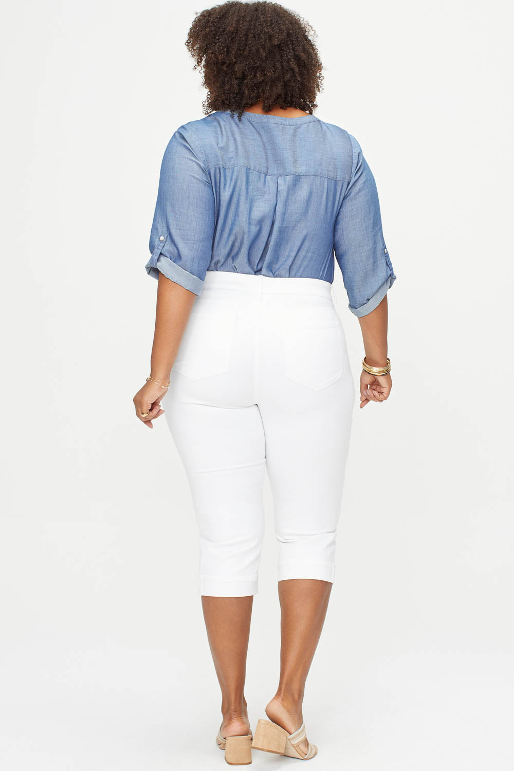 NYDJ Marilyn Straight Crop Jeans In Plus Size In Cool Embrace® Denim With Cuffs - Optic White