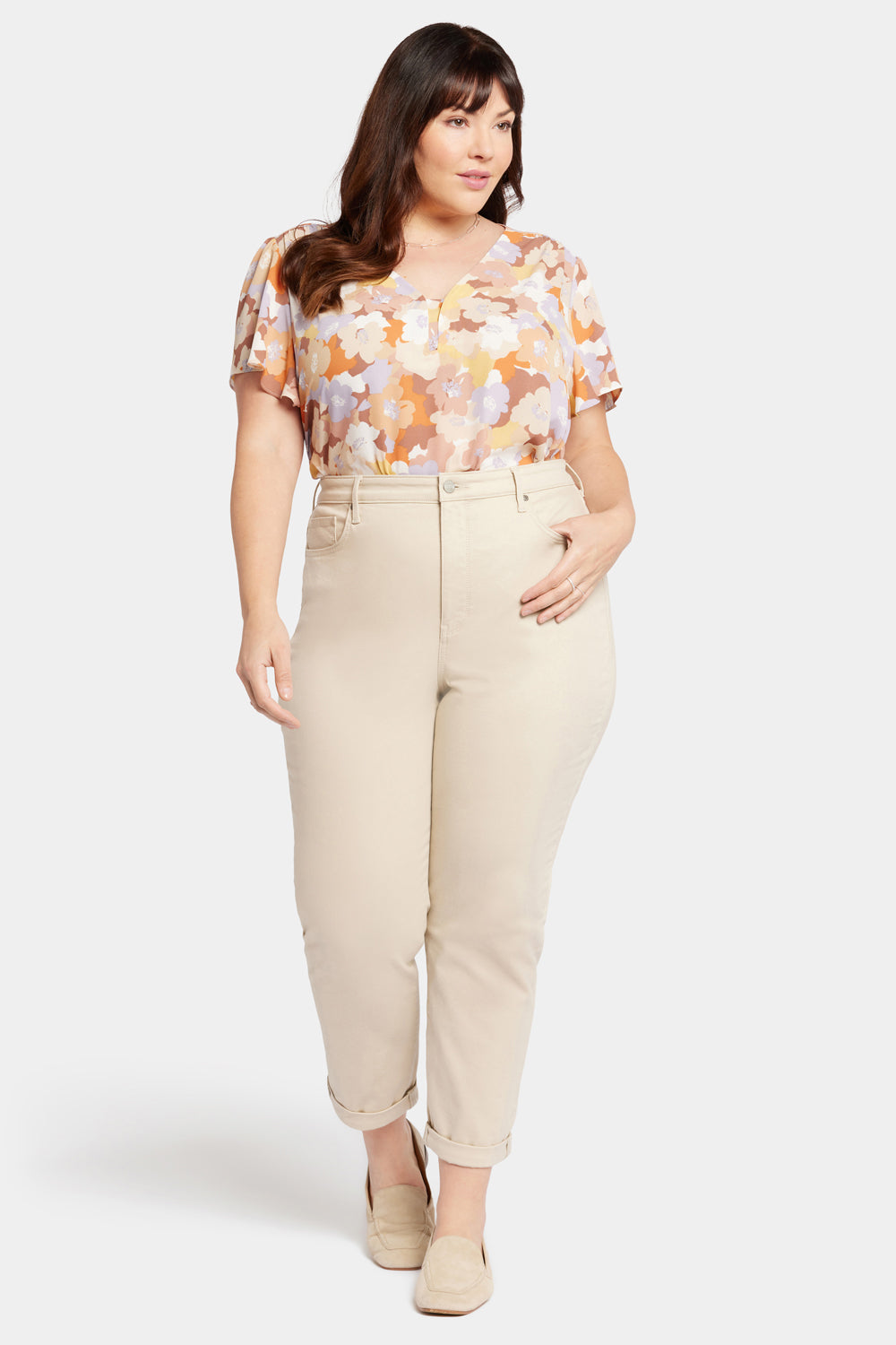 NYDJ Margot Girlfriend Jeans In Plus Size With Roll Cuffs - Feather