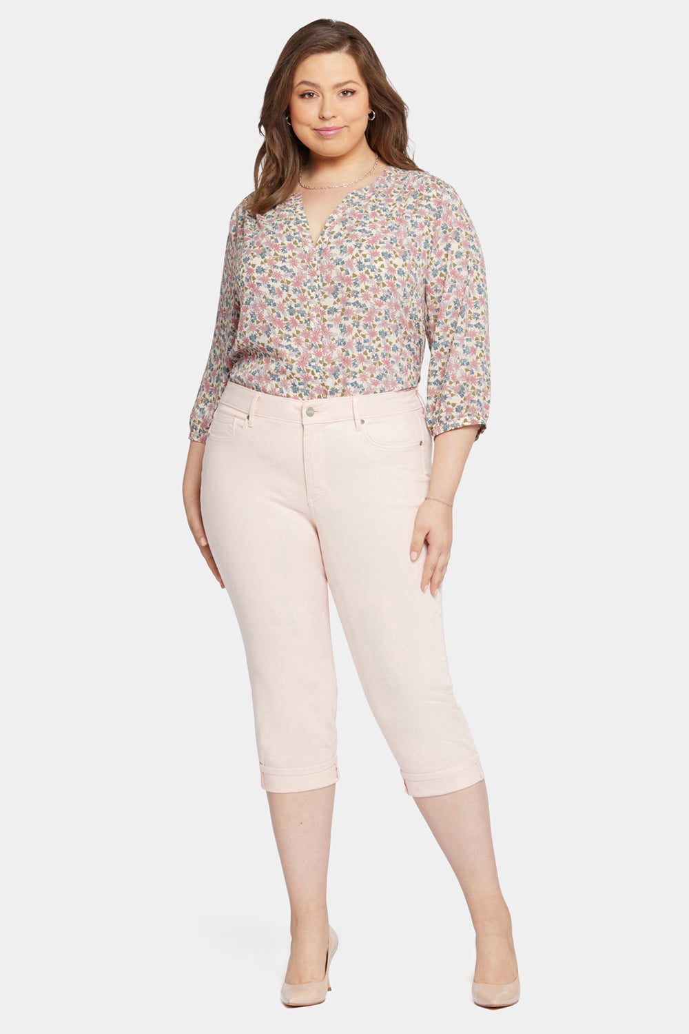 NYDJ Marilyn Straight Crop Jeans In Plus Size With Cuffs - Pink Dusk