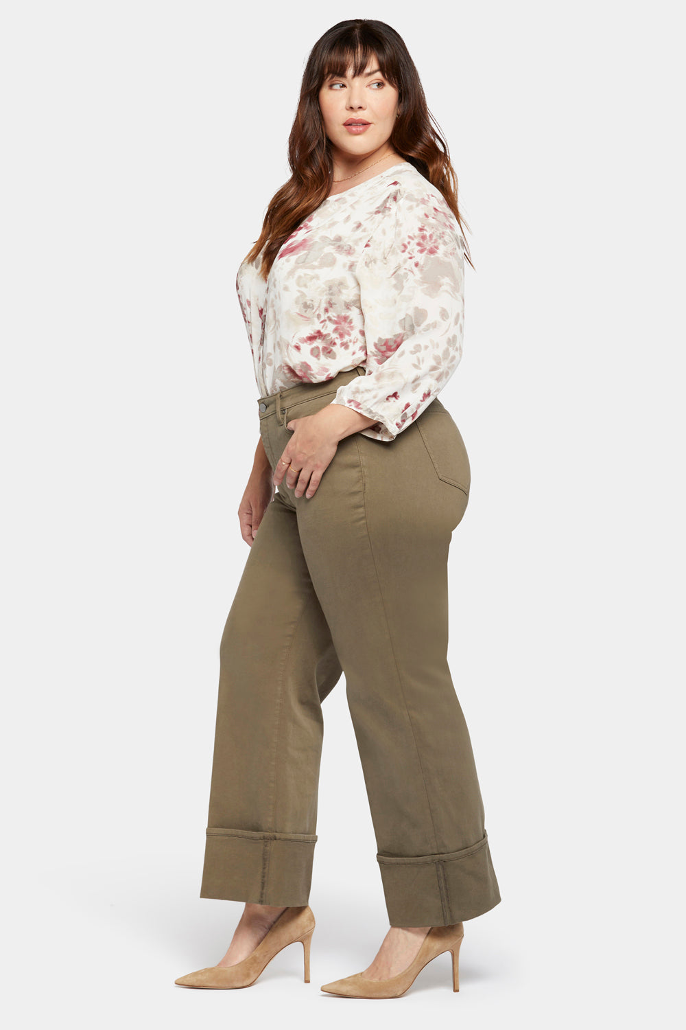 NYDJ Teresa Wide Leg Jeans In Plus Size With Deep Cuffs  - Ripe Olive