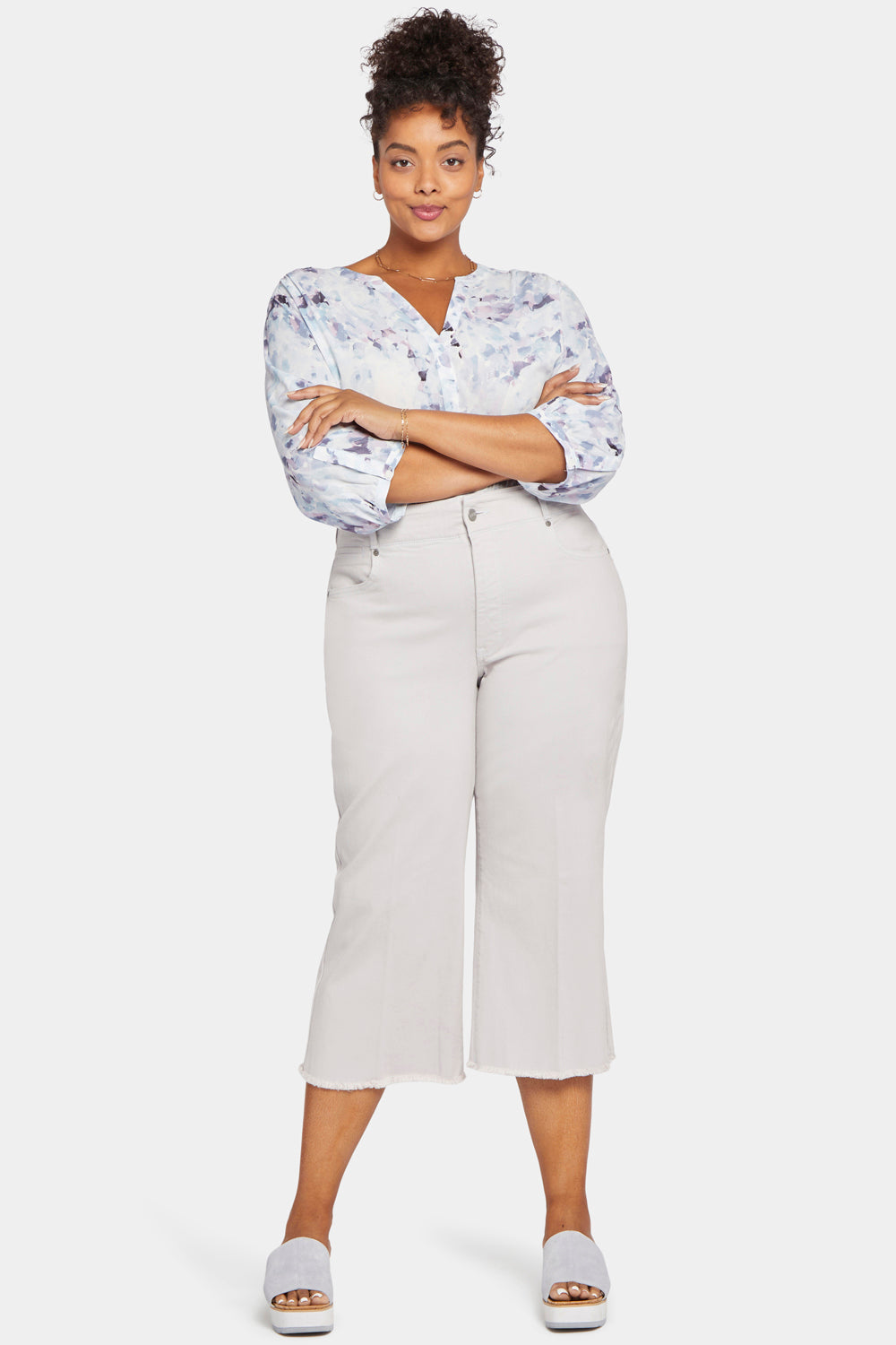 NYDJ Wide Leg Capri Jeans In Plus Size With High Rise And Frayed Hems - Roadtrip