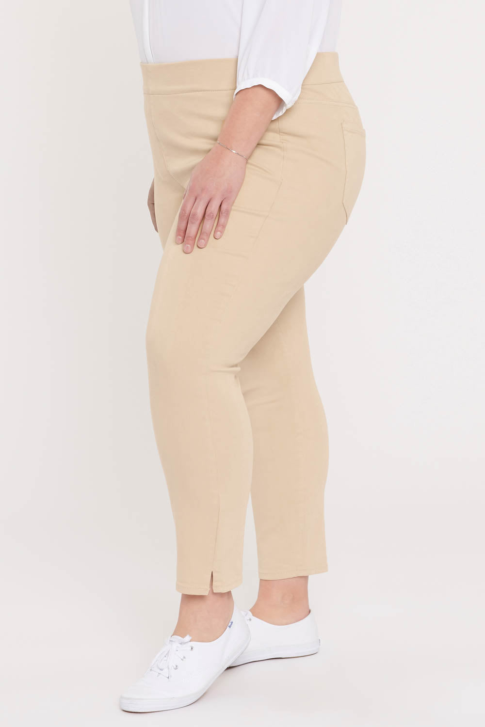NYDJ Skinny Ankle Pull-On Jeans In Plus Size With Side Slits - Marisol Warm Sand