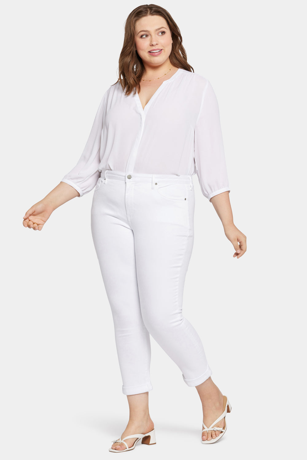 NYDJ Sheri Slim Ankle Jeans In Plus Size With Roll Cuffs - Optic White