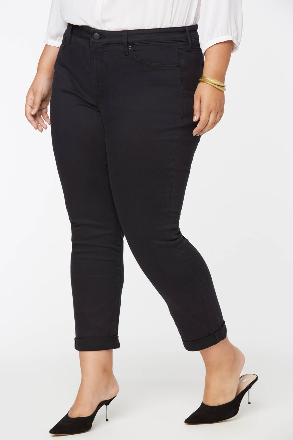 NYDJ Sheri Slim Ankle Jeans In Plus Size With Roll Cuffs - Black