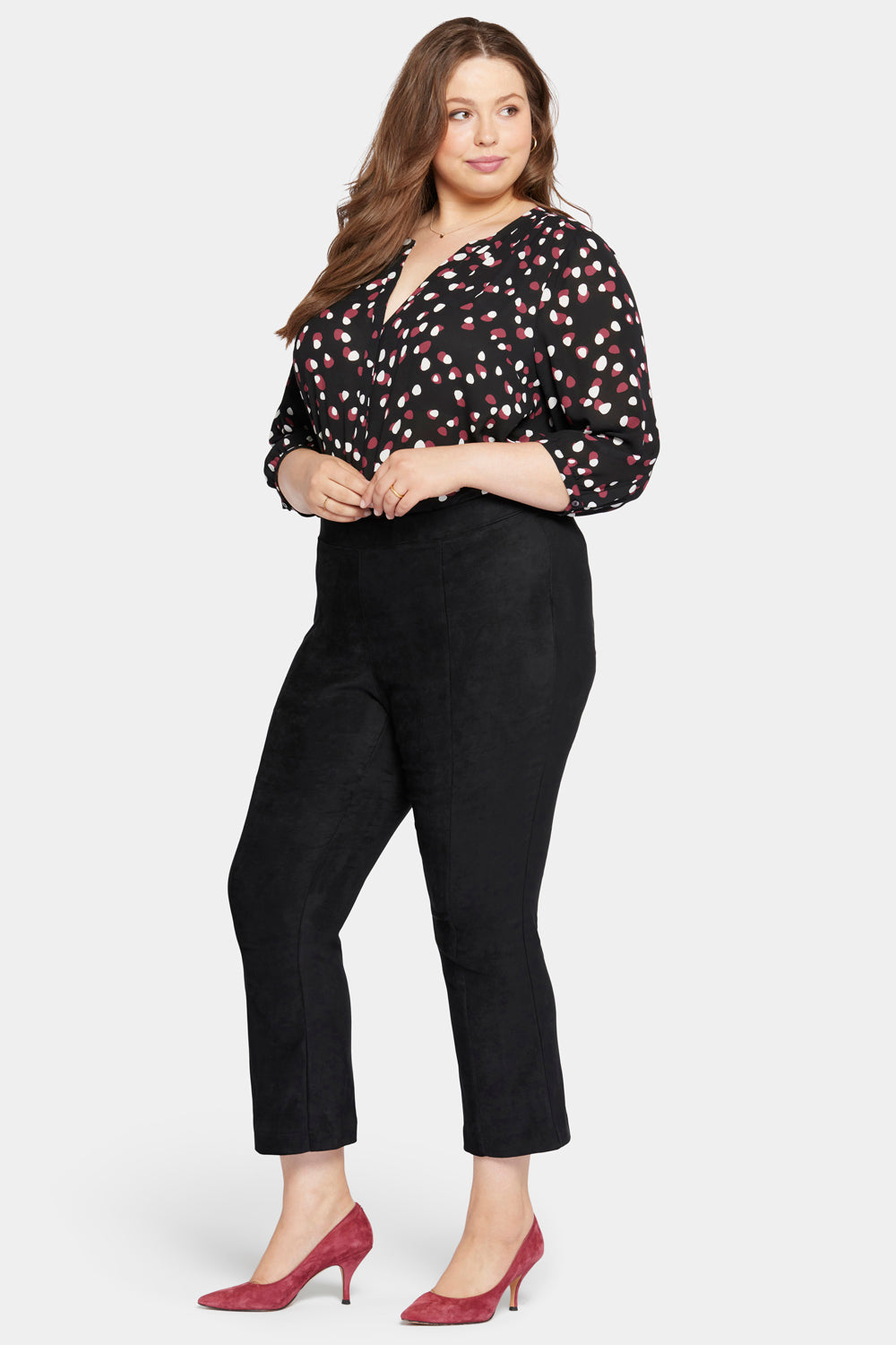 NYDJ Slim Bootcut Pull-On Pants In Plus Size In Stretch Faux Suede - Black