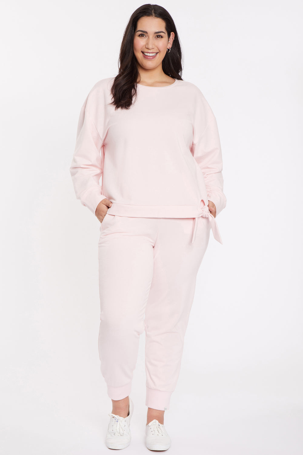 NYDJ Tie Front Sweatshirt In Plus Size Forever Comfort™ Collection - Carnation