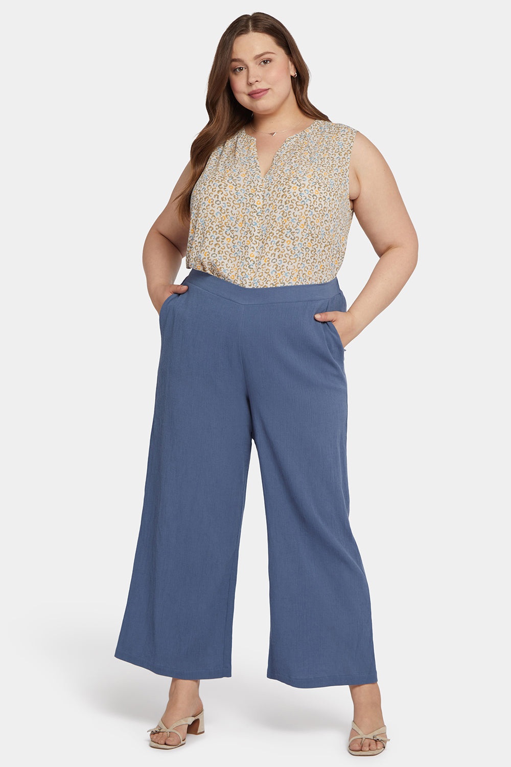 NYDJ Straight Pull-On Pants In Plus Size In Cotton Gauze - Blue Horizon