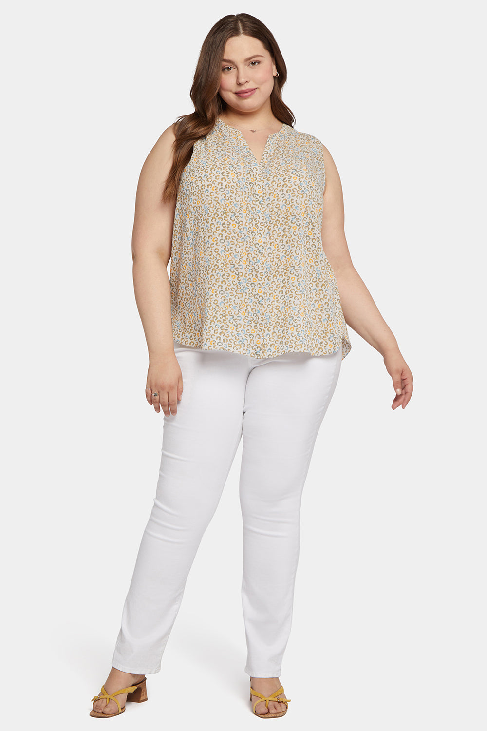 NYDJ Sleeveless Pintuck Blouse In Plus Size  - Sand Cat