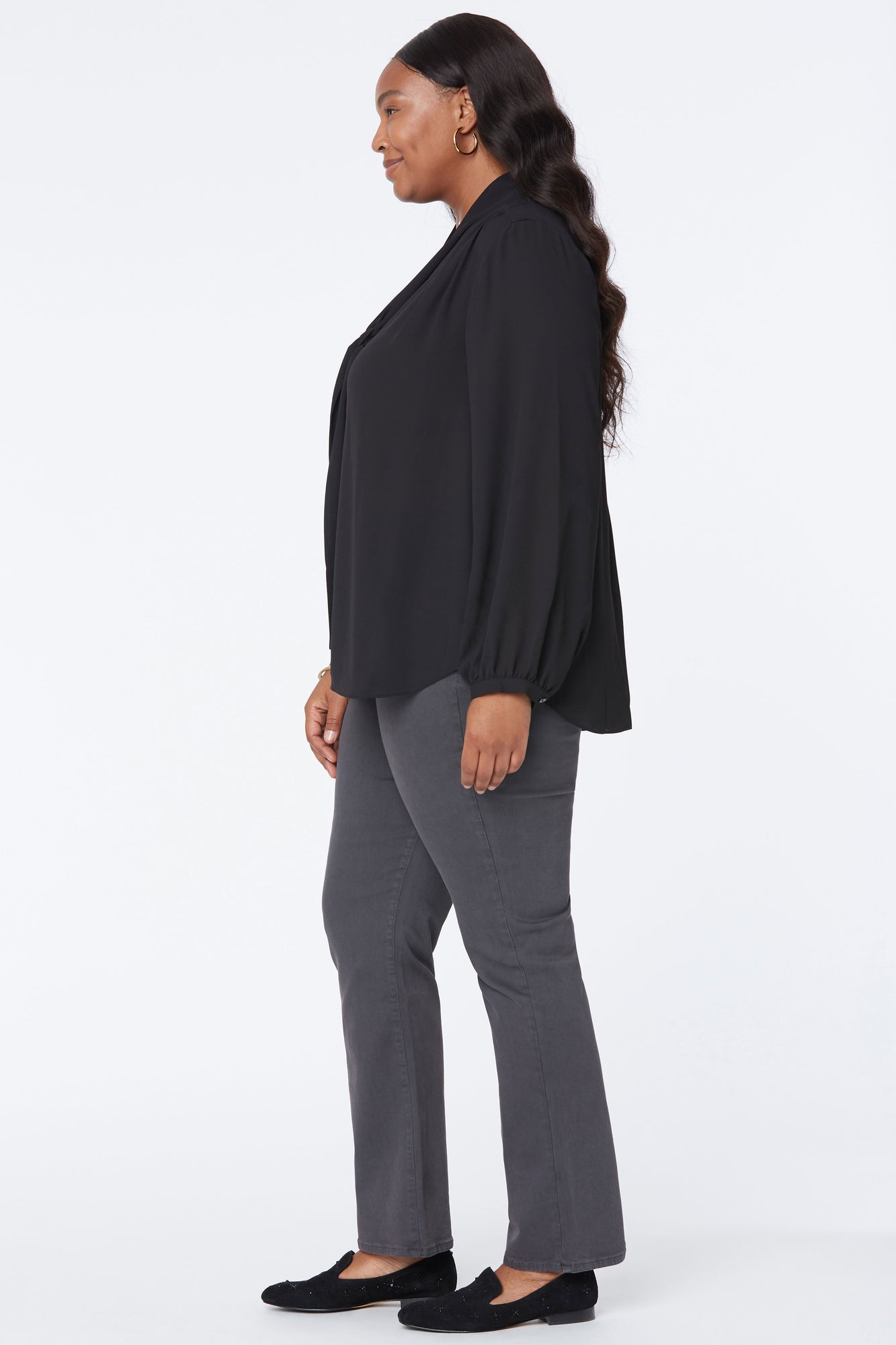 NYDJ Bow Blouse In Plus Size  - Black