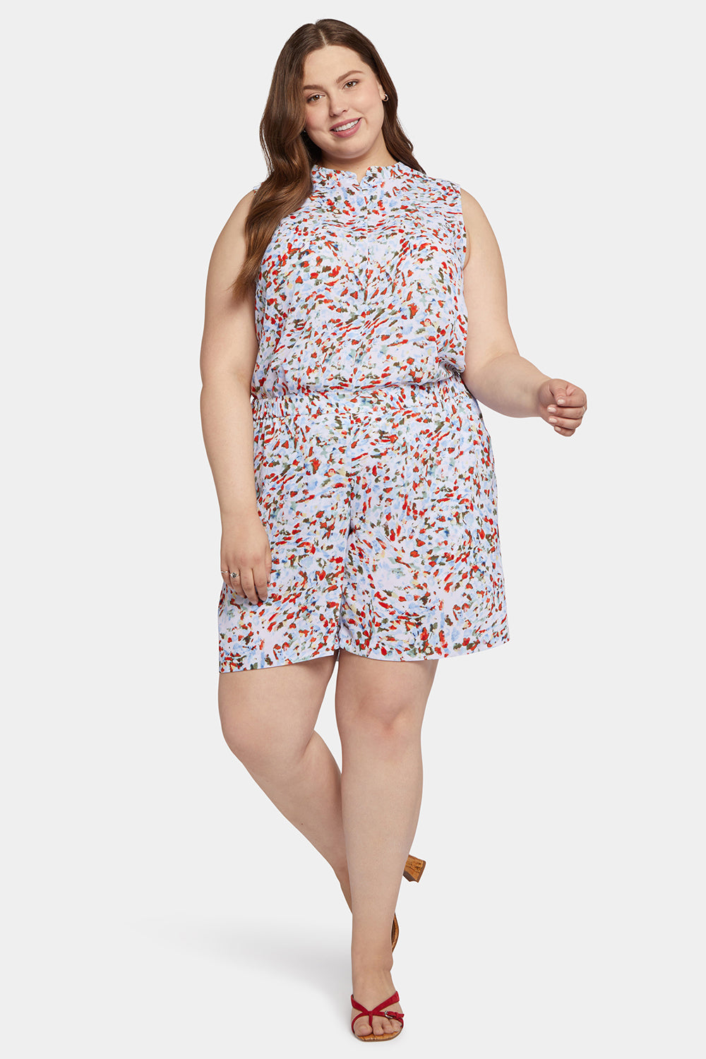 NYDJ Mandarin Blouse And Short Set In Plus Size  - Artesia