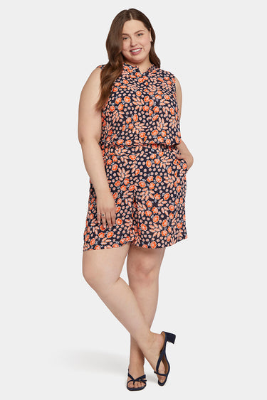 NYDJ Mandarin Blouse And Short Set In Plus Size  - Rose Haven
