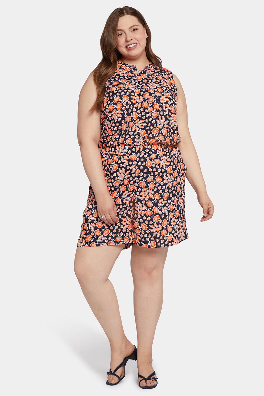 NYDJ Mandarin Blouse And Short Set In Plus Size  - Rose Haven