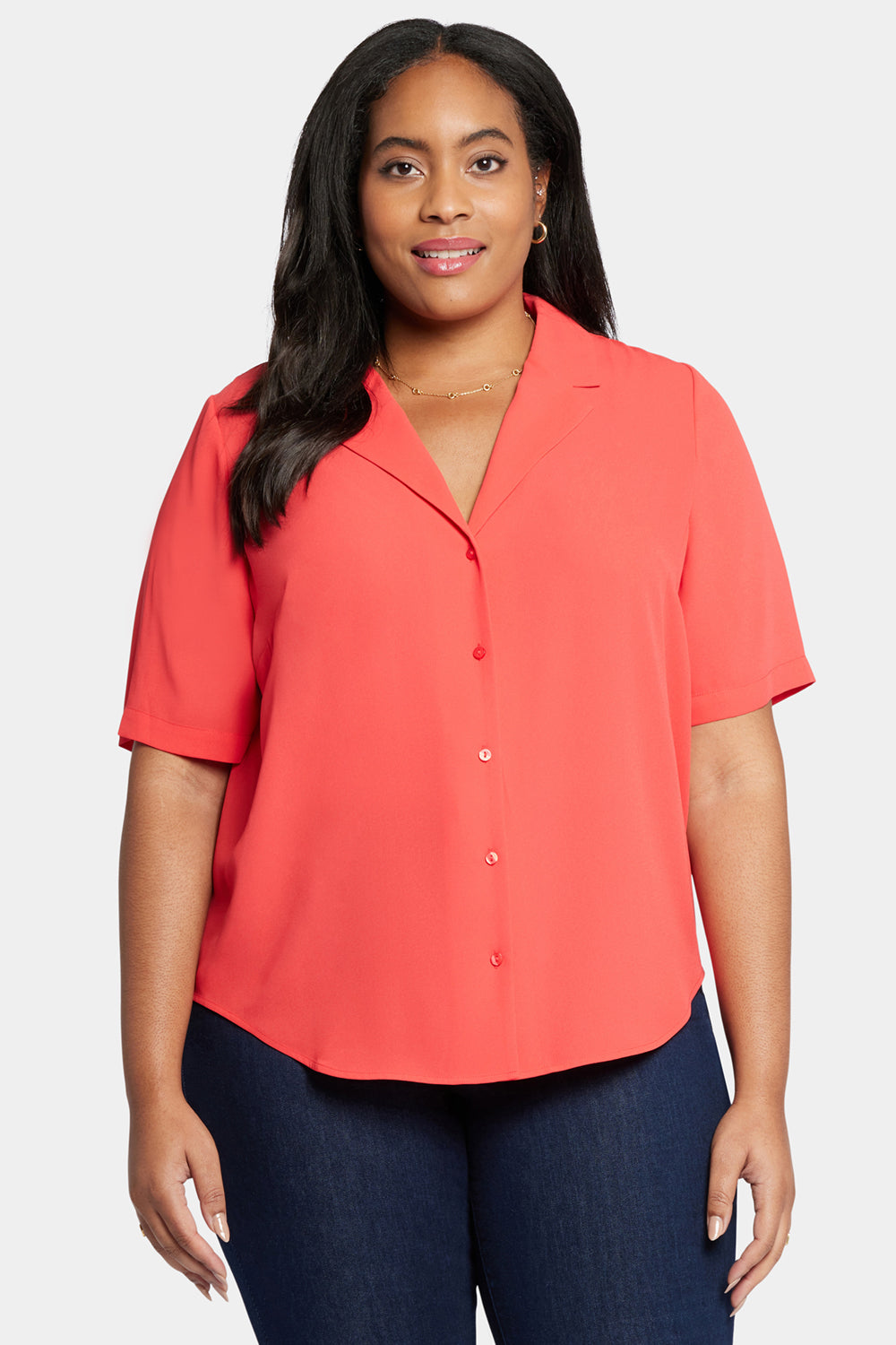 NYDJ Gabrielle Short Sleeved Blouse In Plus Size  - Red Fox