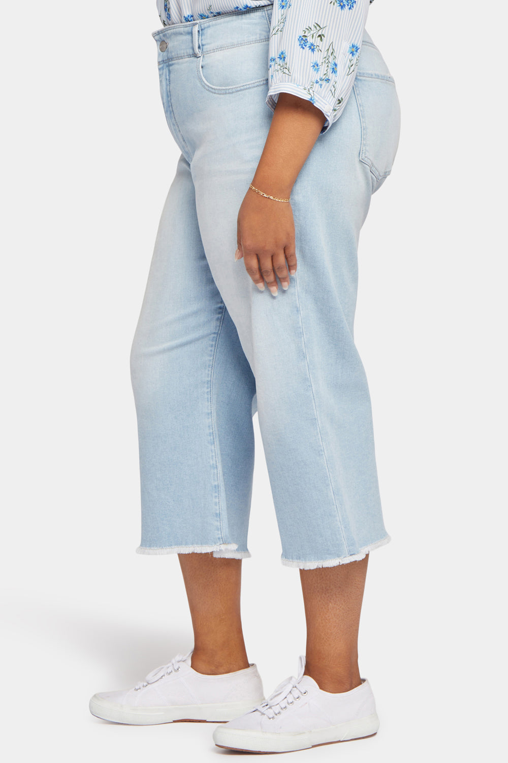 NYDJ Wide Leg Capri Jeans In Plus Size With High Rise And Frayed Hems - Dunes