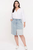NYDJ Midi Skirt In Plus Size With Patch Detail and Frayed Hem - Destructed Radiance Base