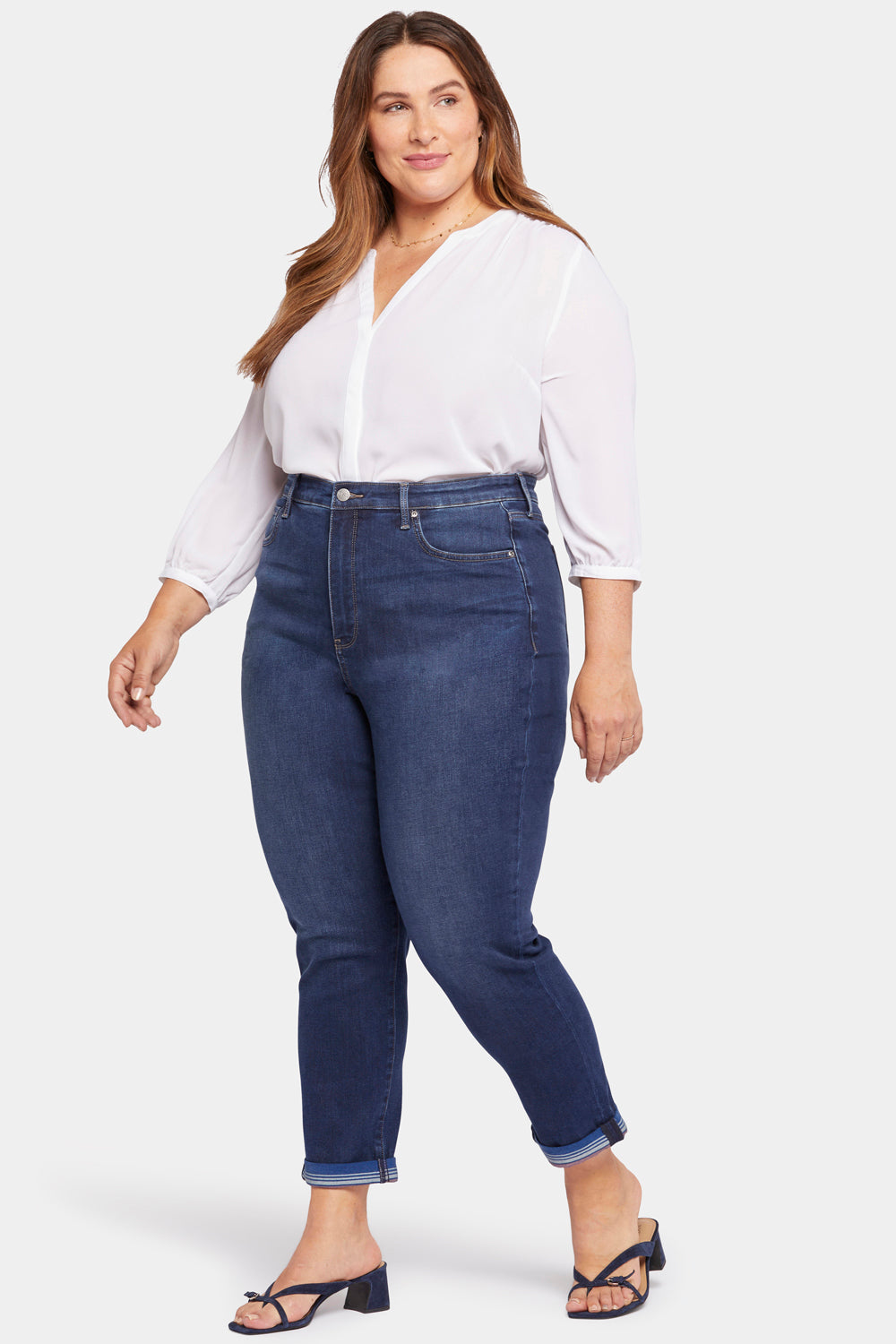 NYDJ Margot Girlfriend Jeans In Plus Size With Roll Cuffs - Blue Moon