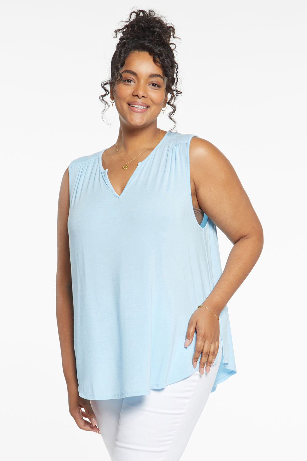 NYDJ Sleeveless Perfect Tee In Plus Size  - Clear Sky