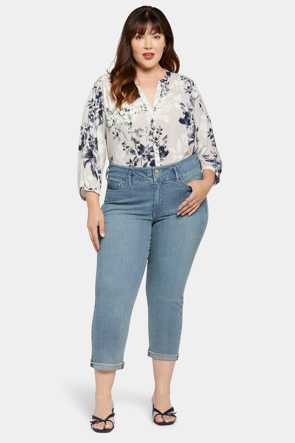 NYDJ Chloe Capri Jeans In Plus Size With Cuffs - Thistle Falls