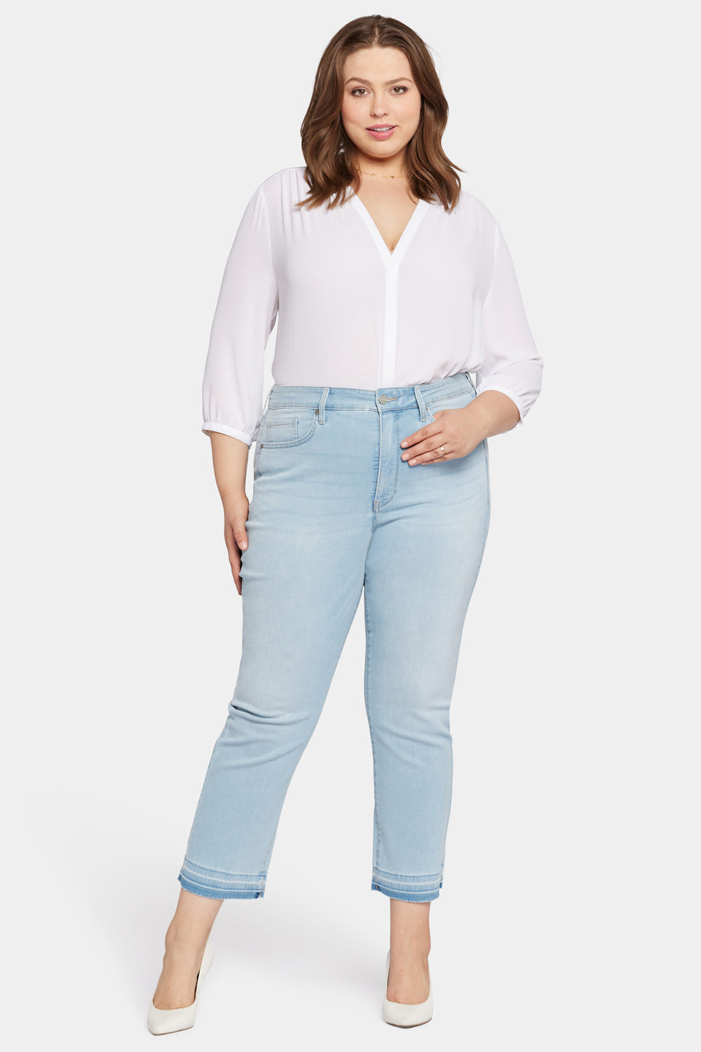 NYDJ Marilyn Straight Ankle Jeans In Petite Plus Size In Cool Embrace® Denim With High Rise And Released Hems - Brightside