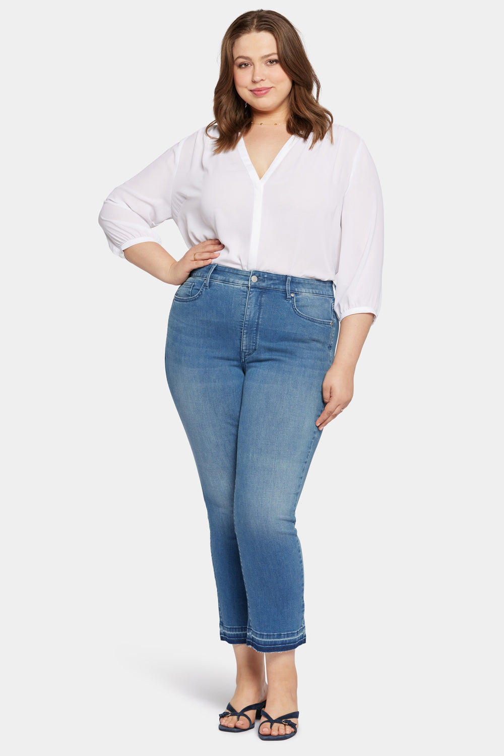 NYDJ Marilyn Straight Ankle Jeans In Petite Plus Size In Cool Embrace® Denim With High Rise And Released Hems - Stunning