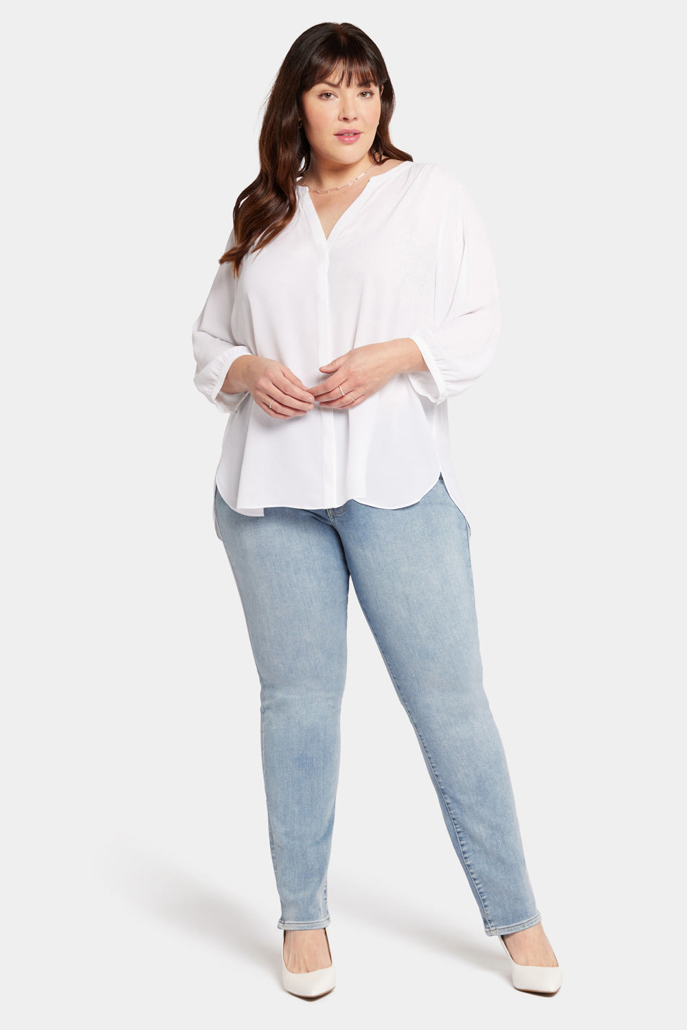 NYDJ Pintuck Blouse In Plus Size  - Optic White