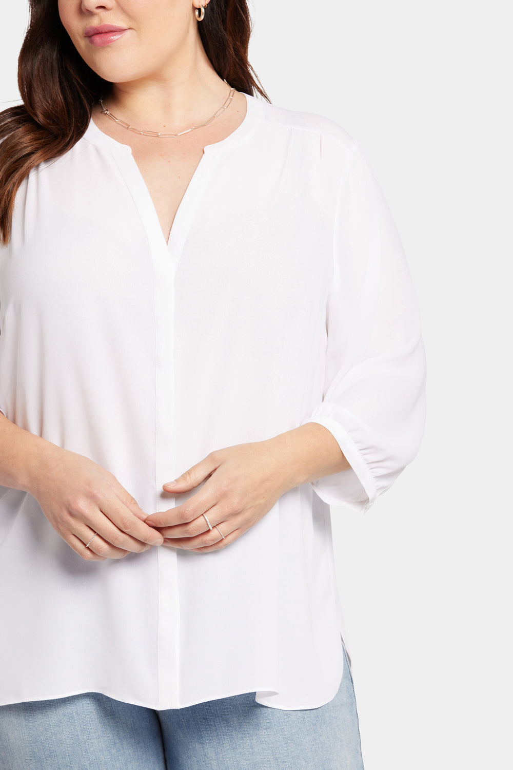 NYDJ Pintuck Blouse In Plus Size  - Optic White