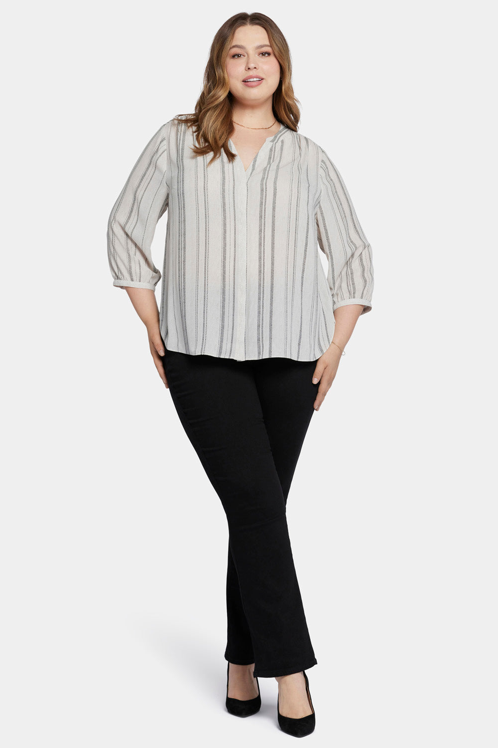 NYDJ Pintuck Blouse In Plus Size  - Sasha Stripe