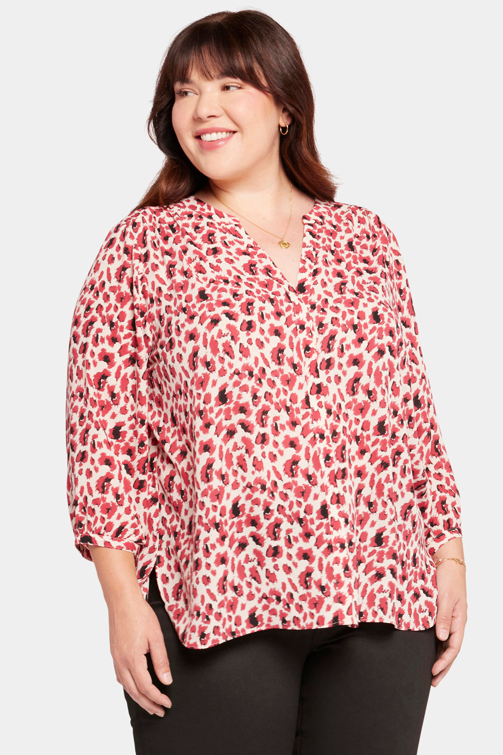 NYDJ Pintuck Blouse In Plus Size  - Avery Animal