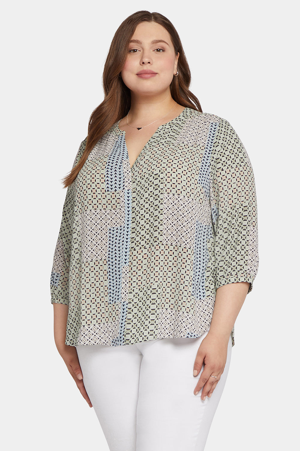 NYDJ Pintuck Blouse In Plus Size  - Demuth Geo