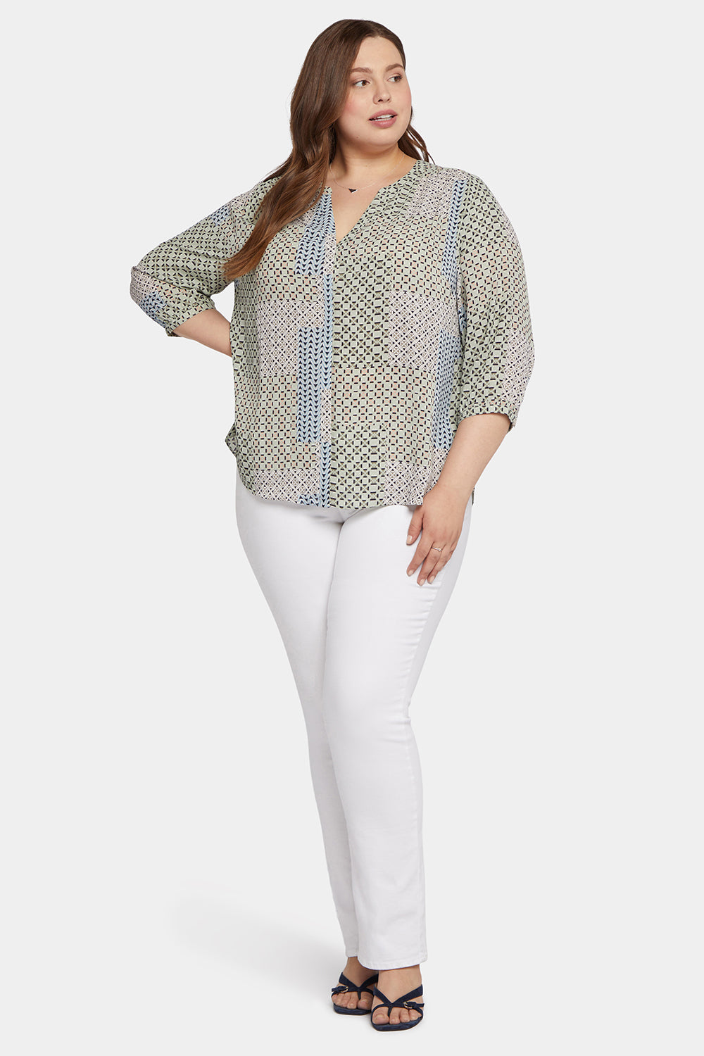 NYDJ Pintuck Blouse In Plus Size  - Demuth Geo