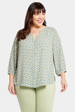 NYDJ Pintuck Blouse In Plus Size  - Blue Blossoms