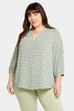 NYDJ Pintuck Blouse In Plus Size  - Blue Blossoms