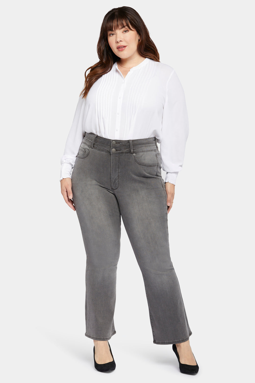 NYDJ Ava Flared Jeans In Plus Size With High Rise And Paneled Waistband - Smokey Mountain