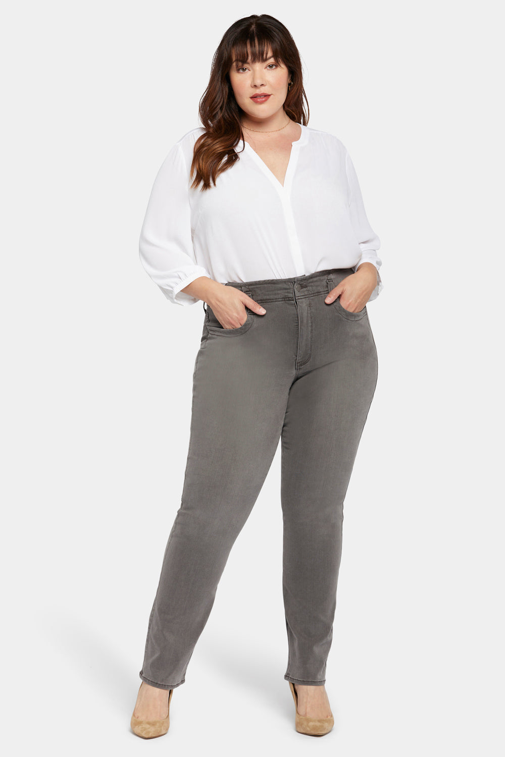 NYDJ Marilyn Straight Jeans In Plus Size With High Rise - Smokey Mountain
