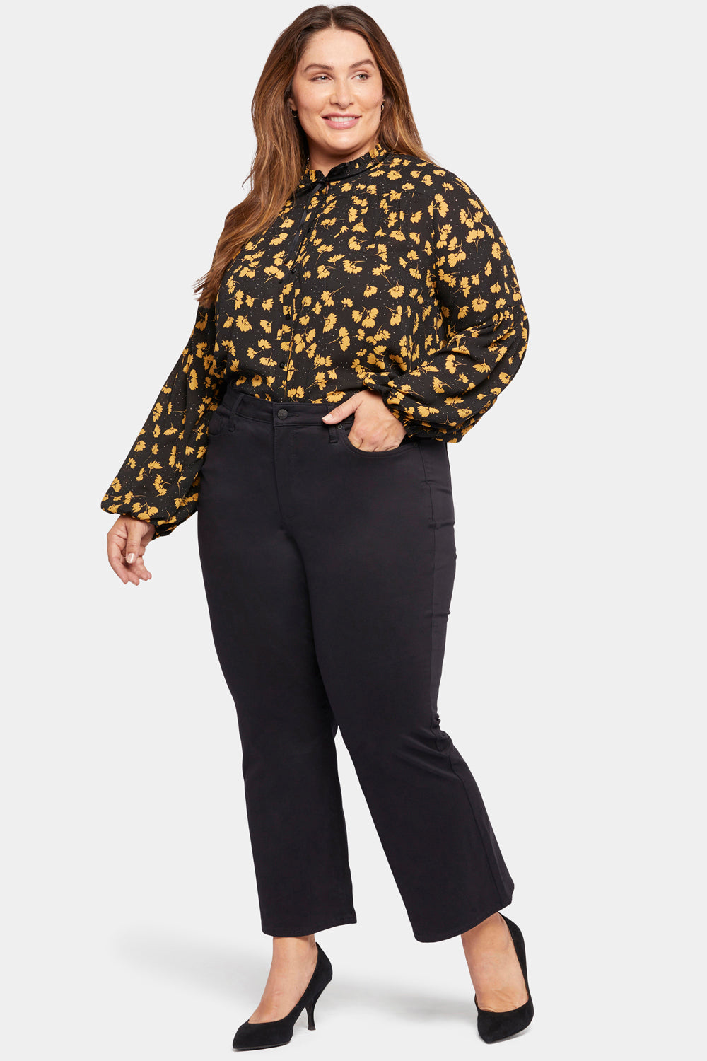 NYDJ Relaxed Flared Jeans In Plus Size In Stretch Sateen - Black Pearl
